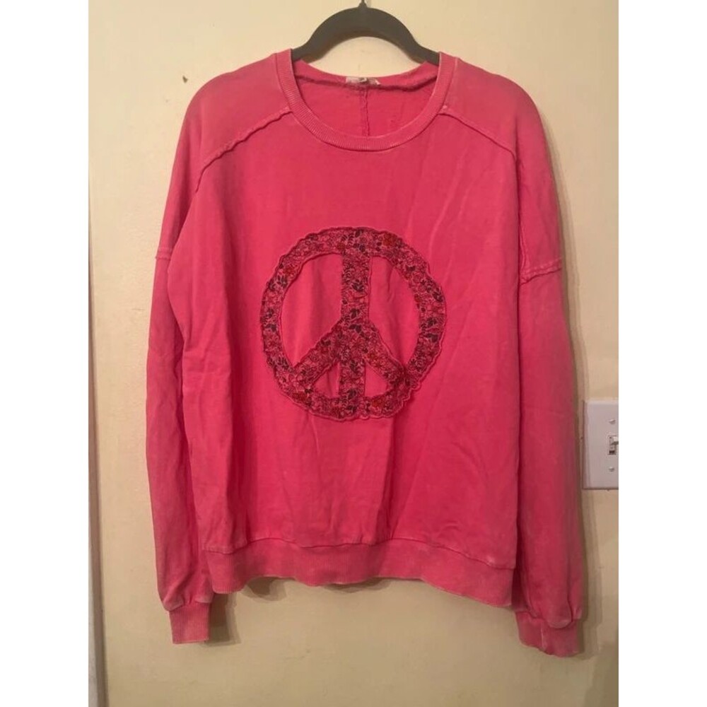 Easel sweatshirt pink long sleeve top womens size small peace sign floral soft